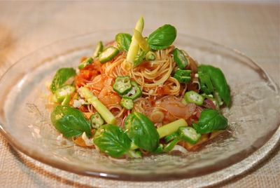 イカ明太の冷たいトマトソースパスタ