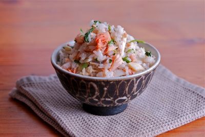 紅鮭と青菜のご飯