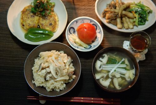松茸ご飯の夕食